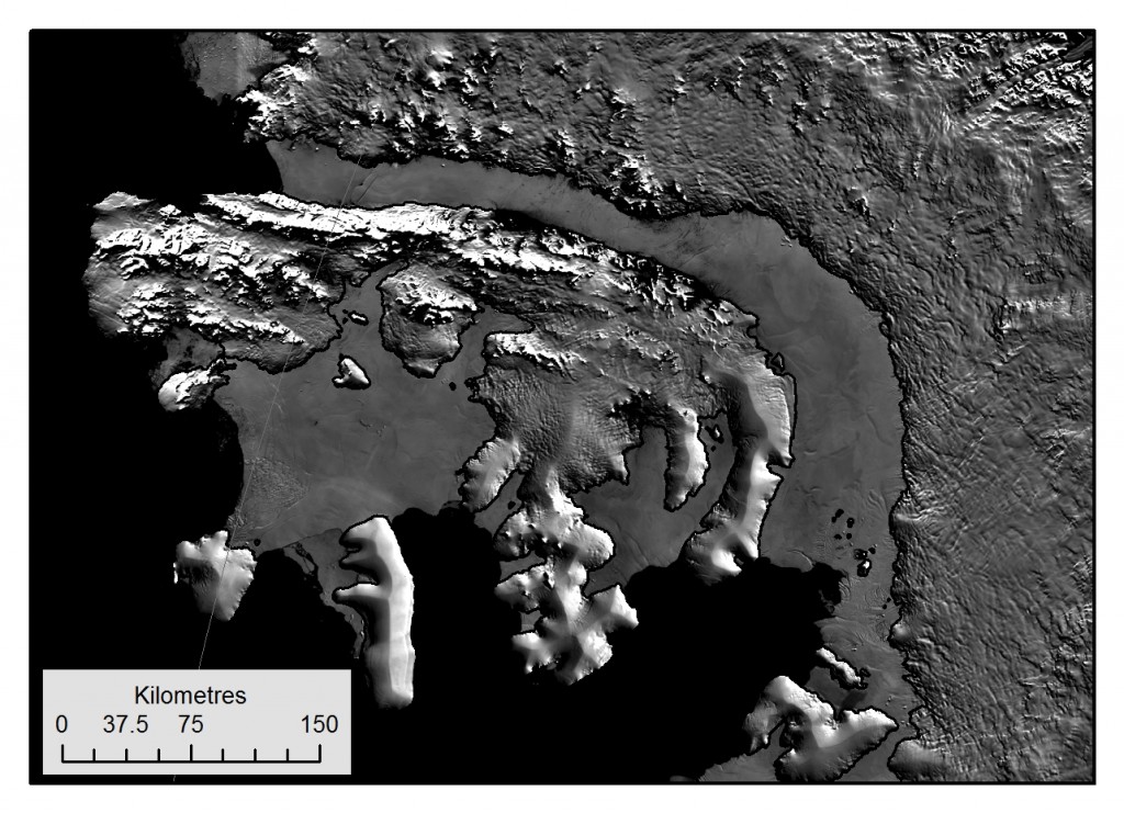 Alexander Island and George VI Ice Shelf, from the Landsat Image Mosaic of Antarctica