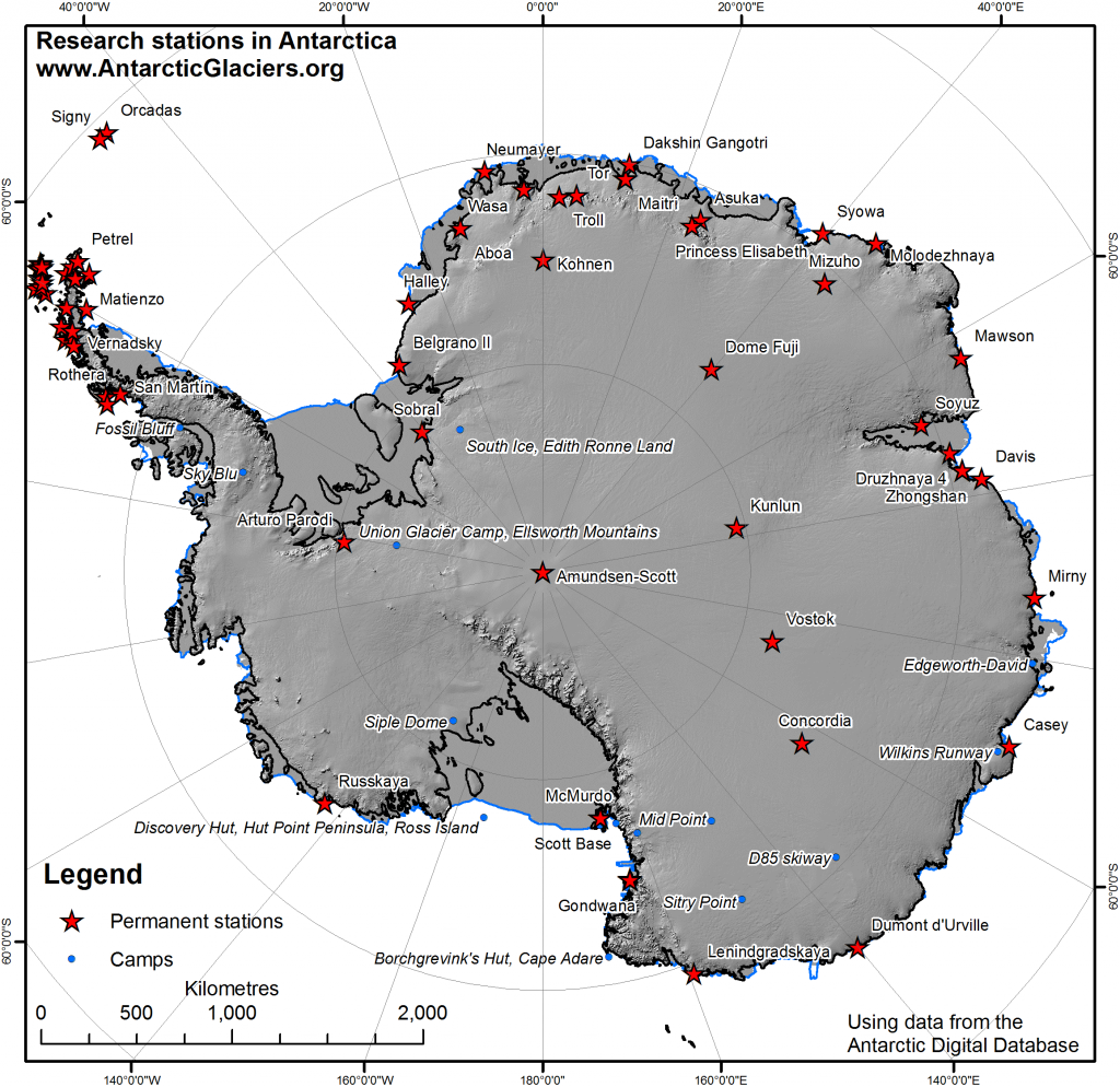 Research stations and summer camps in Antarctica.