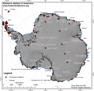 Research stations and summer camps in Antarctica, using data from the ADD.