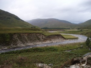 River terraces in Glen Roy, Scotland, with sections exposed by the river