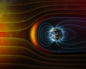 Artist's impression of the way the Earth's magnetic field defends the planet from solar winds (from Shutterstock)