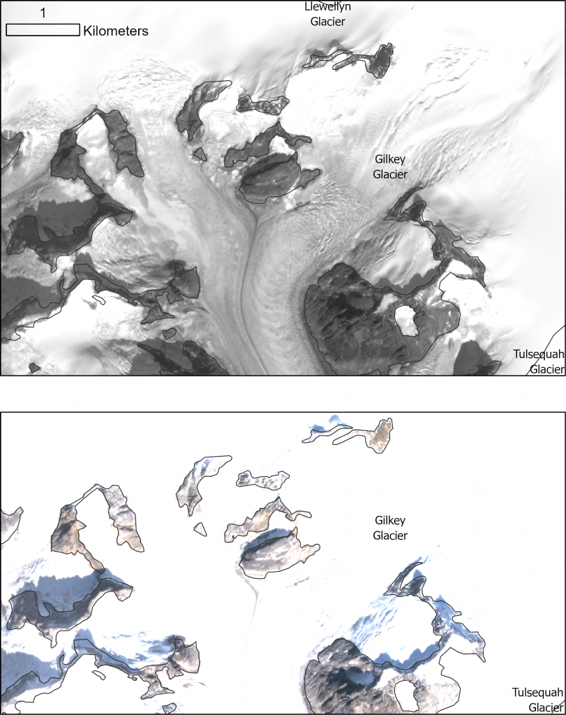Gilkey glacier juneau icefield. Sentinel imagery from 2019.