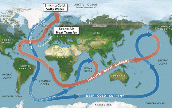 Ocean Circulation pattern flowing around the globe
