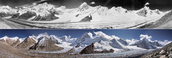 Photographs showing glacier thinning.