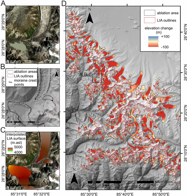 Glacier volume change from pre-satellite era can be reconstructued using moraines.